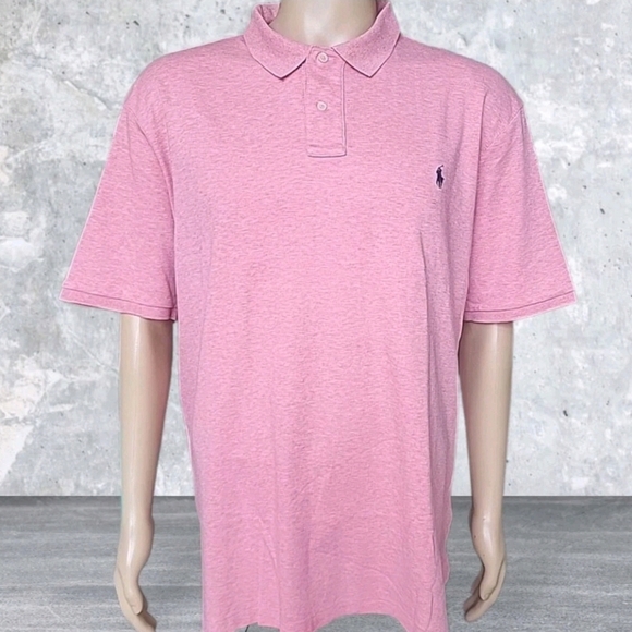 Ralph Lauren Polo Shirt Mens XXL Pink Lightweight Short Sleeve Cotton Blue Pony - Picture 1 of 13